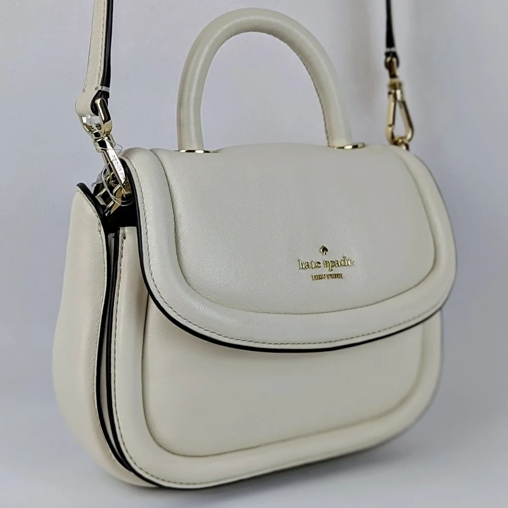kate spade Puffy Mini Handle Crossbody Bag Leather Parchment Winter White NWT - Picture 4 of 13